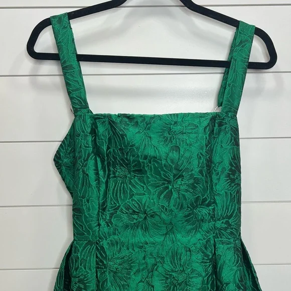 Bright Green Jacquard Midi Dress Pleated Skirt Back Bow Detail. Size Large. NWT. - Picture 8 of 15